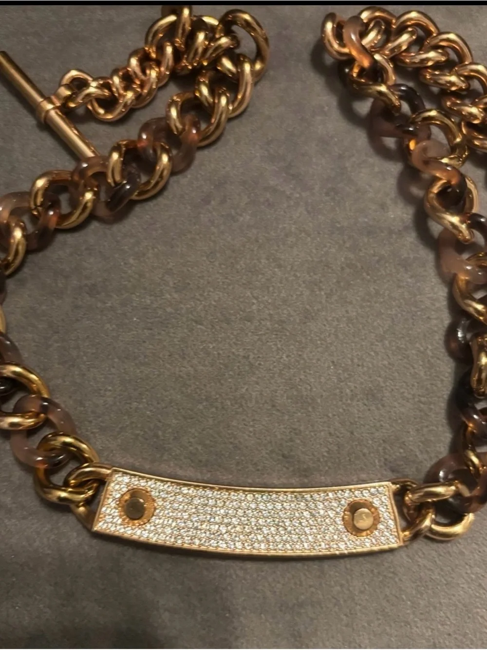 Michael Kors Pave Crystal ID Toggle Gold Tone Necklace